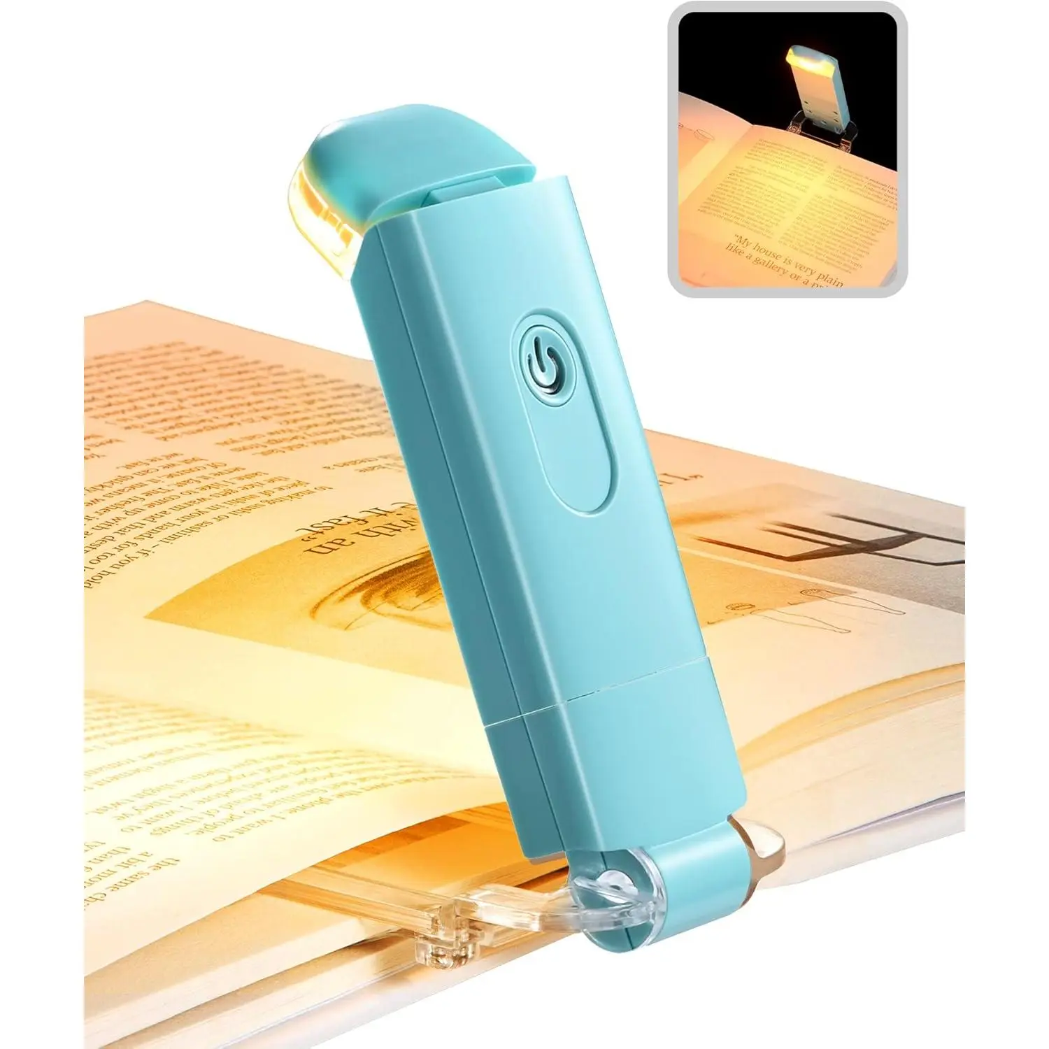 USB Rechargeable Book Reading Light,  Glow, Blue Light Blocking, Brightness Adjustable for Eye-Care, LED Clip on Book Lights, Portable Bookmark Light for  (Blue)