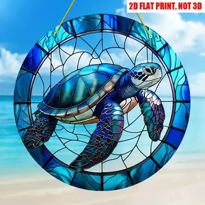 2D Flat Acrylic Turtle Sun Catcher 8 Inch Marine Life Ornament Handmade Colored Dyed Window Hanging for Home Garden Aquarium Terrace Decor Unique Gift Idea All Seasons