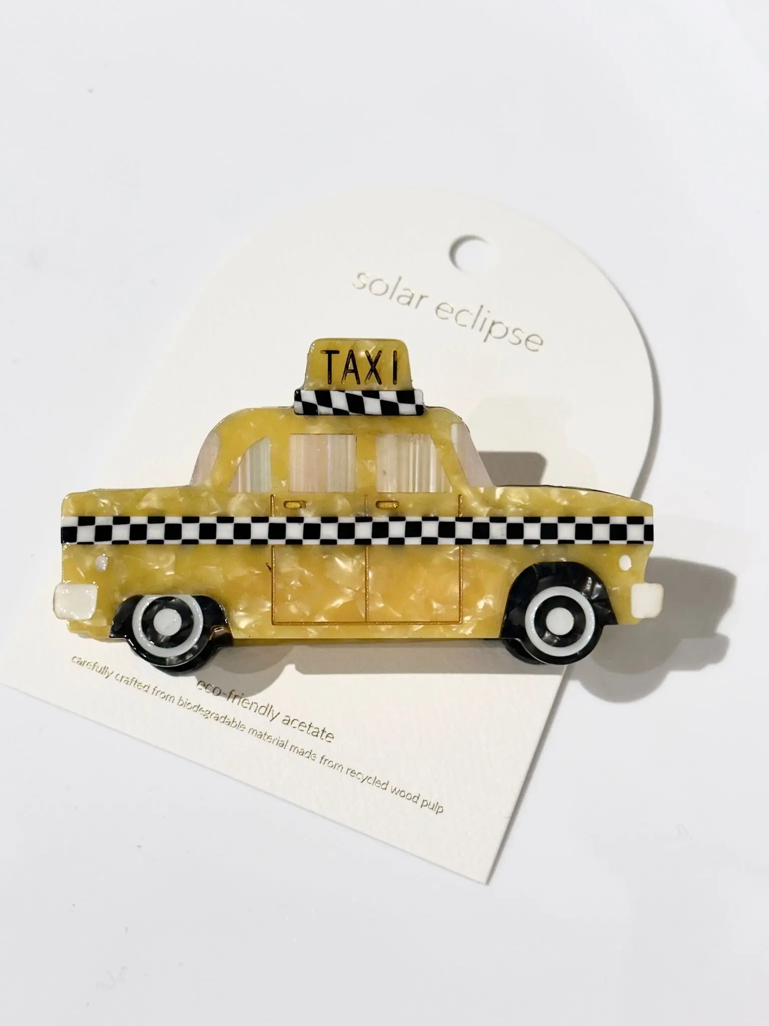 Premium Solar Eclipse Hand-Painted Yellow Taxicab Shape Cellulose Ac. Eco-Friendly Claw Clip - Sustainable Material, Recyclable Packaging, Claw Clip Style