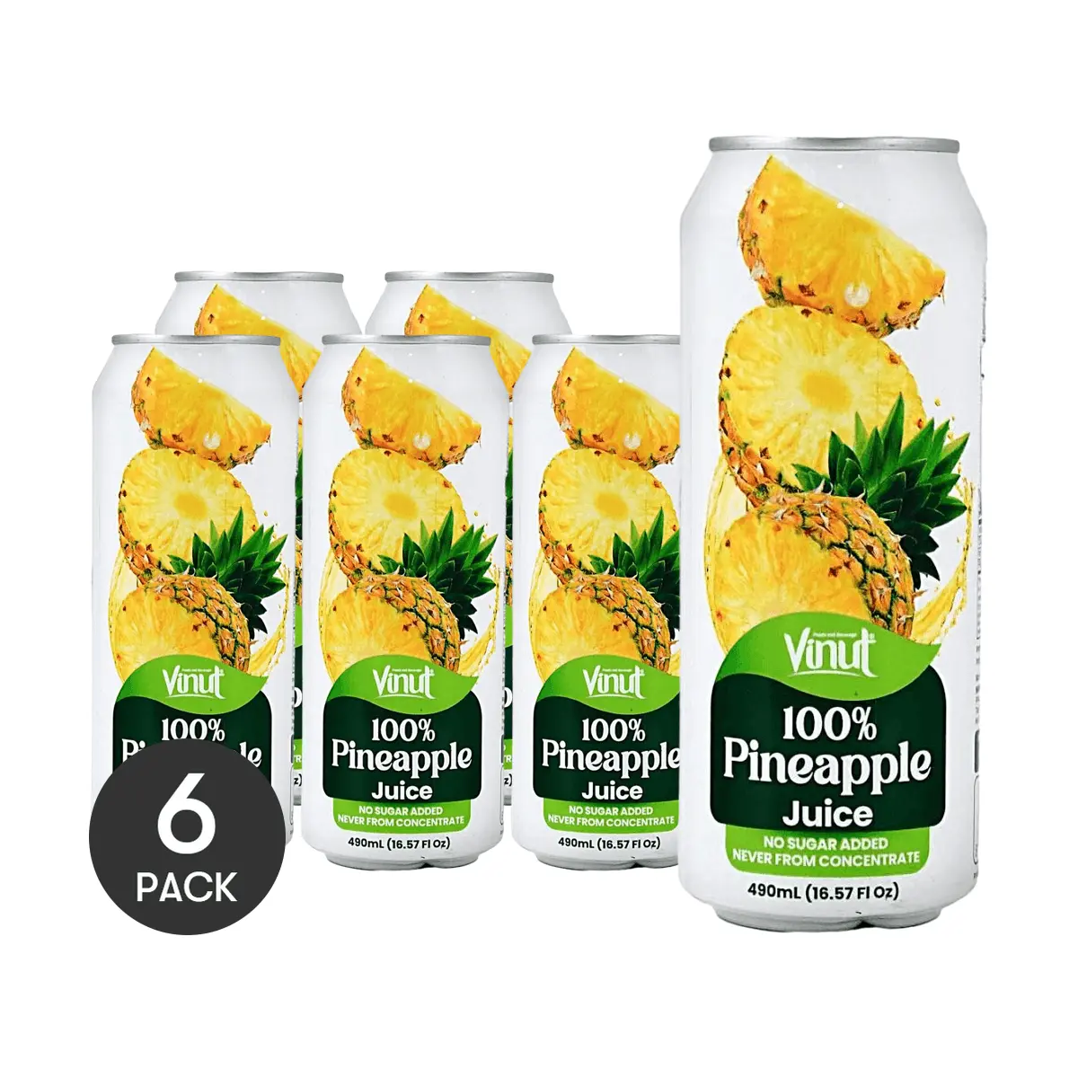 VINUT 6 Pack 100% Pineapple Juice 16.57 fl oz Each - Pure Fruit Drink, No Sugar Added, No Additives, Clean Label