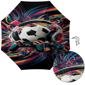 Football Field Pattern Umbrella, Automatic Folding, Sun Protection, Durable 8-Rib, Outdoor Use, Great Gift, World Cup Umbrella