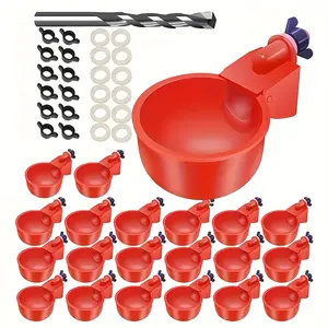 Poultry Feeder and Drinker Set, 20-Piece  Automatic Watering and Feeding System for Chickens, Ducks, Birds  Self-Regulating, Durable Plastic Design with Perforation Drill Bit and Brackets Included  Ideal for Backyard Farming