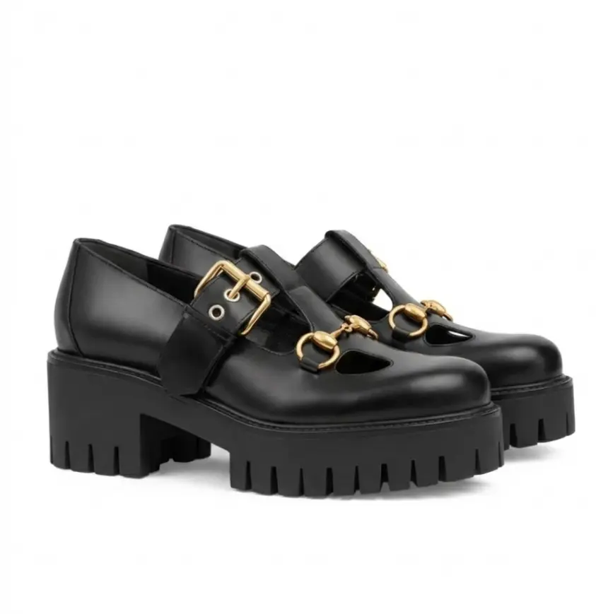 Gucci Leather Loafers Horsebit Platform Size 37.5
