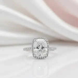 14k White Gold 4ct 8*10mm Cushion Cut Diamond Option Halo Engagement Ring