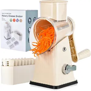 Manual Hand Crank Cheese Grater, 1 Box Rotary Cheese Shredder with 5 Blades, Vegetable Chopper, Veggie Chopper, Round Mandoline Slicer, Fruit Vegetable Slicer, Fruit Vegetable Cutter, Kitchen Gadgets