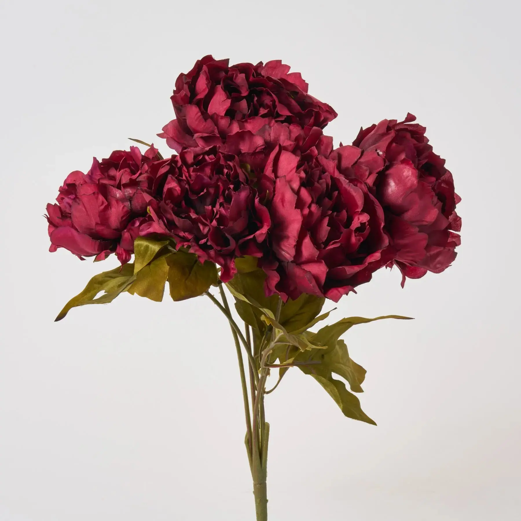 17" Dried Look Wine Red Silk Peony Blooms Bush Bouquet - Floral Decor for Home Supplies & Home Accents