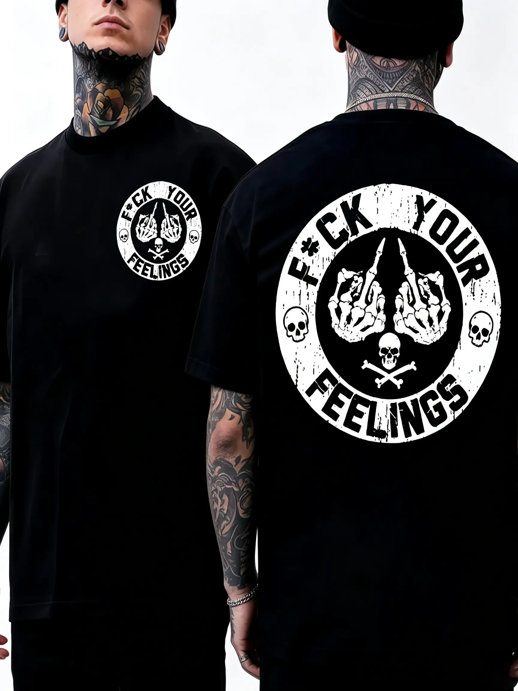 Men's "F*ck Your Feelings" Skull Graphic Tee - Limited Edition Streetwear, Short Sleeves, Unisex, Cotton, Fashion Apparel, Casual Fit, Loose Fit Bold Statement Top