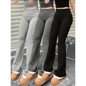 Women's Flared Leggings 3pcs | Polyester & Elastane Blend | Stretchy, Non-Transparent | Machine Washable | Casual Style for Spring/Summer/Autumn | Multi-Color Bell Bottom Pants with Glossy Finish