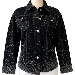 Eli Rhinestone Denim DARKBLUE Jacket with Sparkling Rhinestones and Classic Denim Design