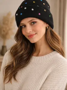 Y2K Rhinestone Beanie Hat for Women, Colorful Sparkly Knit Cap, Soft Warm Streetwear Winter Beanie, Cute Festival & Daily
