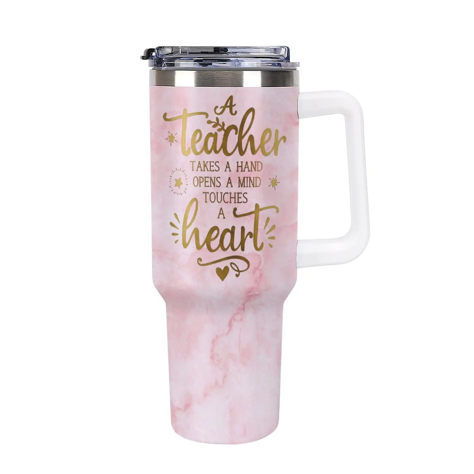 Pink Marble Teacher Tumbler, 40oz Vacuum Insulated Coffee Cup, A Teacher Takes A Hand Quote, Teacher Life, Back to School Essentials, Aesthetic Classroom Accessories, Daily Coffee Routine, Pink Gold Marble Texture, dealsforyou, summerwins, summersale