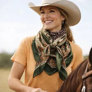 35X35" Green, Plum and Tan Floral Wild Rag / Scarf WR3454