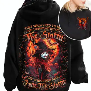 Custom I Am The Storm Skull Lady Halloween Hoodie For Gen X Baby Boomers Millennial FAFO Hoodie Raised on Hose Water and Neglect 100% Cotton Two-Sided Design Women and Men Hoodie Casual Classic Fit