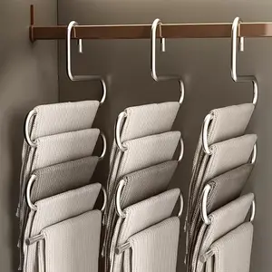 Stainless Steel Pants Hanger, 1 Count Multi-layer Pants Storage Rack, Space Saving Pants Storage Hanger, Home Organizer for Closet, Wardrobe, Closet, Hanging