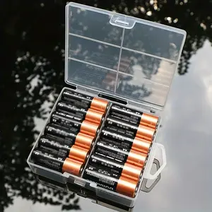 24-cell transparent plastic battery storage box for AA/AAA batteries - durable transparent box with safety dividers, space-saving design for home, office, or travel, battery storage solution | space-saving box | transparent plastic box