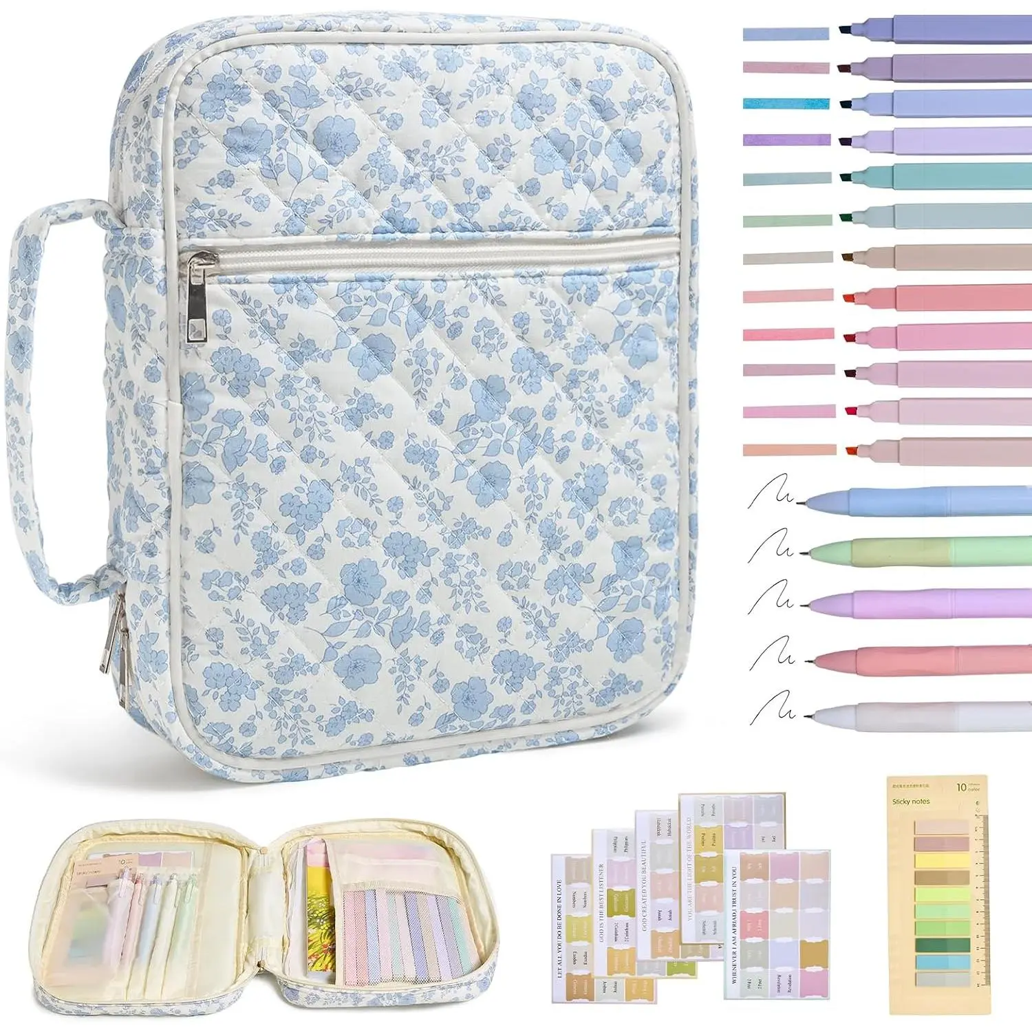 Bible Cover For Women With Flowers Printing, Study Case Covers For Bible,Bible Boooks Covers For Women Bag Large Bible Cover With Durable Handle Quilted Bible Carrying Case For Girls Bible Study Supplies Accessories summerwins