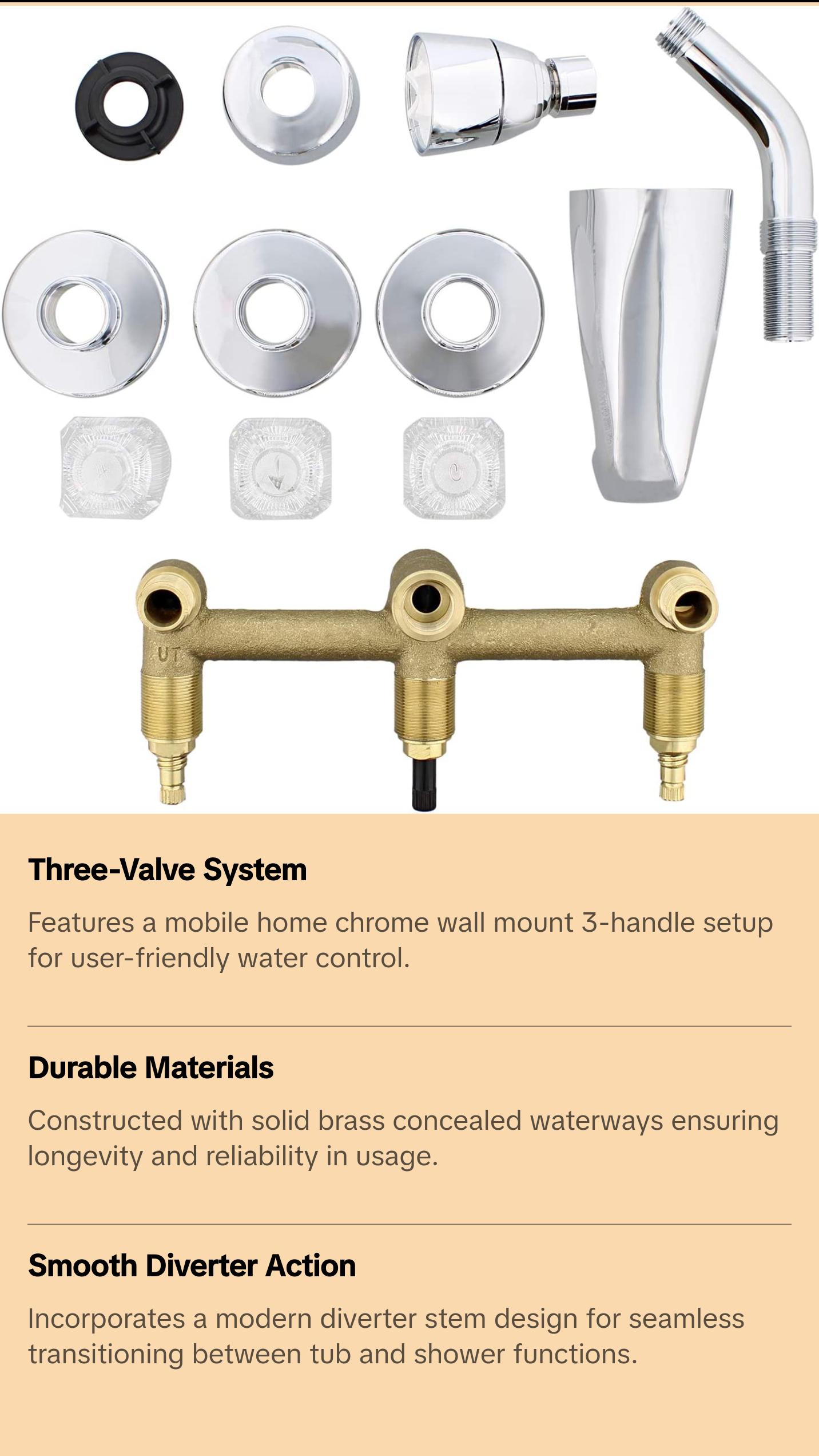 Empire Faucets Mobile Home 8" Chrome 3 Valve Tub & Shower Faucet J2700R-E