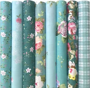 8Pcs 18x22 inch Cotton Fabric Green Floral Rose Fat Quarters Fabric Pre-Cut Quilt Squares for Patchwork Quilting and DIY Sewing Projects