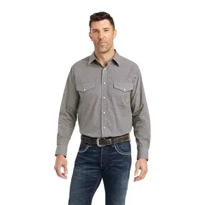 Ariat Men's Greysen Geometric Print Estate Blue Snap Shirt 10042374