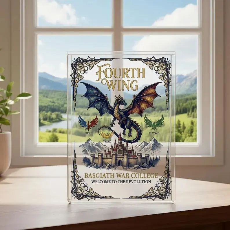 Fourth Wing Acrylic Book Vase, Fantasy Book Decor, Romantic Dragon Gift for Book Lovers