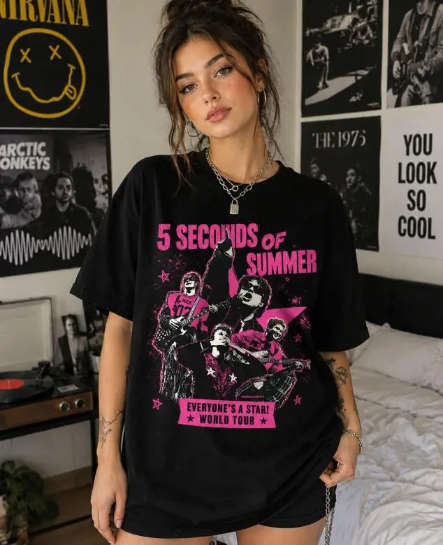 Youth and Adult Vintage 5 Seconds of Summer Everyone's A Star Tour 2026 Graphic T-Shirt, Unisex Concert Tee, Music Fan Shirt