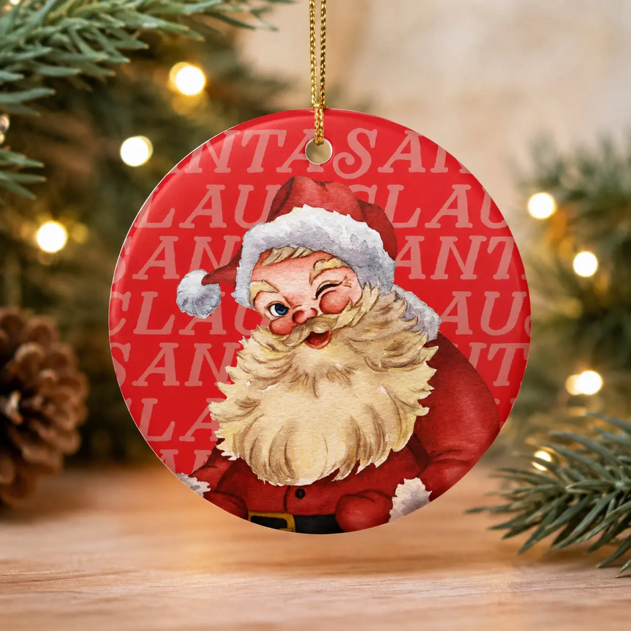 Vintage Santa Ornament, Retro Christmas Ornament, Winking Santa Ceramic Ornament, 70s Christmas Decor, Santa Gift