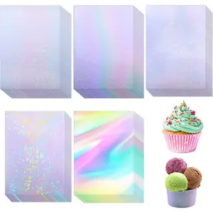 100 Sheets Holographic Sticker Paper, Holographic Clear Vinyl Laminate Film, Transparent Overlay Lamination Sticker, Self-Adhesive  Rainbow Laminating Sheets with A4 Size