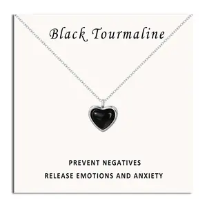 Black Heart Necklace for Women, Black Necklace as Christmas Birthday Gift for Her, Black Tourmaline Necklace for Teen, Black Jewelry Handmade Necklace Silver Heart Pendant as Trendy Jewelry