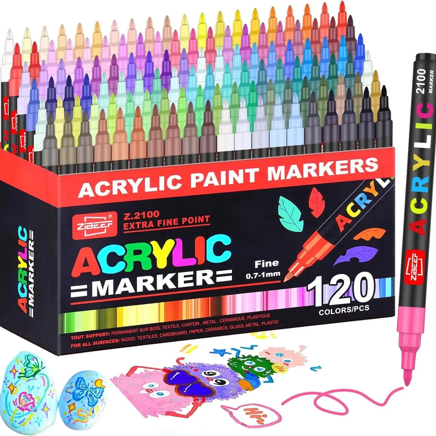 Acrylic Paint Marker Set, 1 Box Fine Tip Acrylic Paint Pen, Acrylic Painting Pen, Waterproof Acrylic Markers & High Saturation Paint Marker for Wood, Metallic, Plastic, Canvas, Fabric, Glass, Ceramic, Art Pen Marker, Art Marker Pens