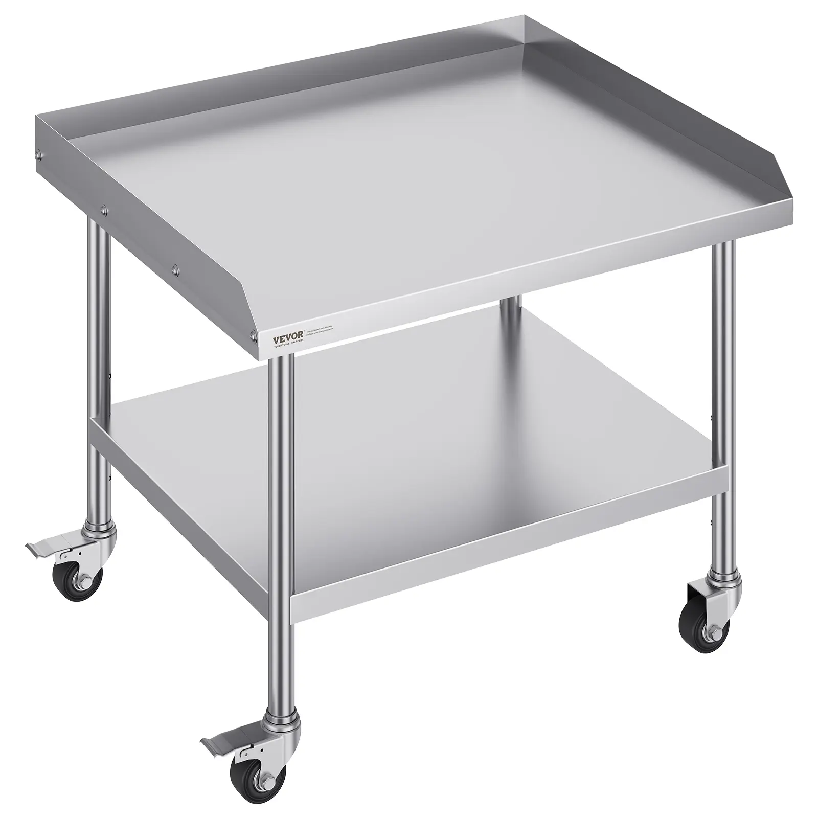 【DealsForYouDays】VEVOR Sturdy Stainless Steel Work Table - 30x36x30 in Heavy-Duty Adjustable Smooth Kitchen Prep Table with 4 Casters, 3-Sided Backsplash, Shelf, Organizer Storage Rack for Restaurant, Home Use