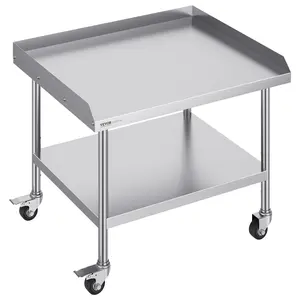 VEVOR Stainless Steel Work Table,  30 x 36 x 30 Inch Commercial Food Prep Worktable with 4 Wheels, Casters, 3-Sided Backsplash Heavy Duty Prep Worktable, Metal Work Table for Restaurant Home Hotel