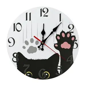 10 Inch Cute Black Cat Wall Clock, Silent Non-Ticking Battery Operated Decor, Funny Cat Paw Design Wall Art for Home, Kitchen, Bedroom & Living Room