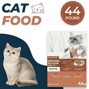 Outdoor Dry Cat Food for Adult Cats, Complete Balanced Nutrition with Chicken, Taurine & Essential Vitamins, Crunchy Kibble, 44 lb Bag