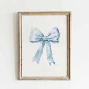 Blue Bow Print Preppy Art Bow Painting Preppy Dorm Aesthetic Blue Print White Retro Posters Dorm Blue Girly Western Frameless Poster Q