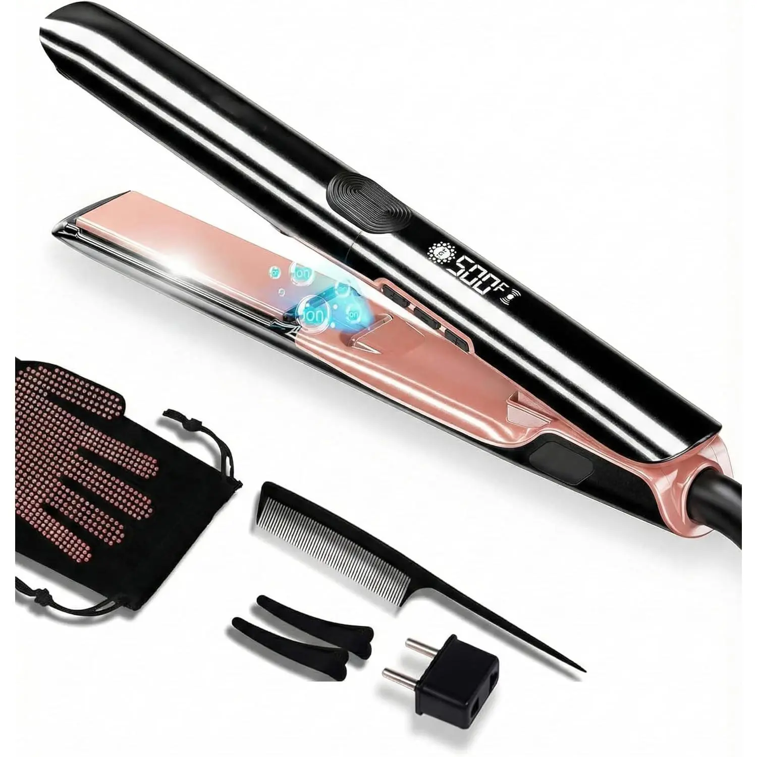 Ceramic Flat Iron with Plasma Tech for Frizz-Free, Silky Straight Hair, 2-in-1 Professional Hair Straightener and Curler, 500-Degree High Heat & 30s Fast Heating, Dual Voltage for Travel, Frizz-Free Results, Hair Styling