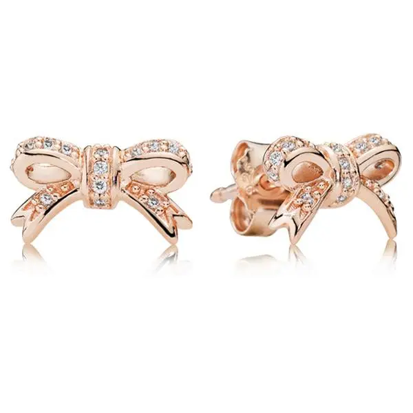 Pandora Vermeil Stud Earrings 280555CZ, Bow Shape, Shimmering Cz