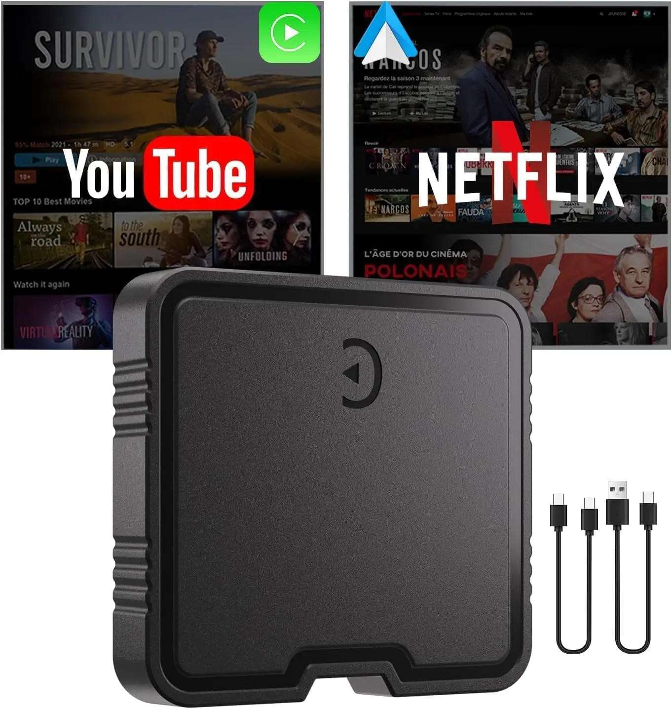 【HiEHA】2026 Upgrade Wired-to-Wirefree CarPlay Adapter for Cars That Support Wired CarPlay, Car Accessories, Dual OS AI Box, Bluetooth 5.3, Fast Stable Link, Built-in Netflix & YouTube, TF Card Support