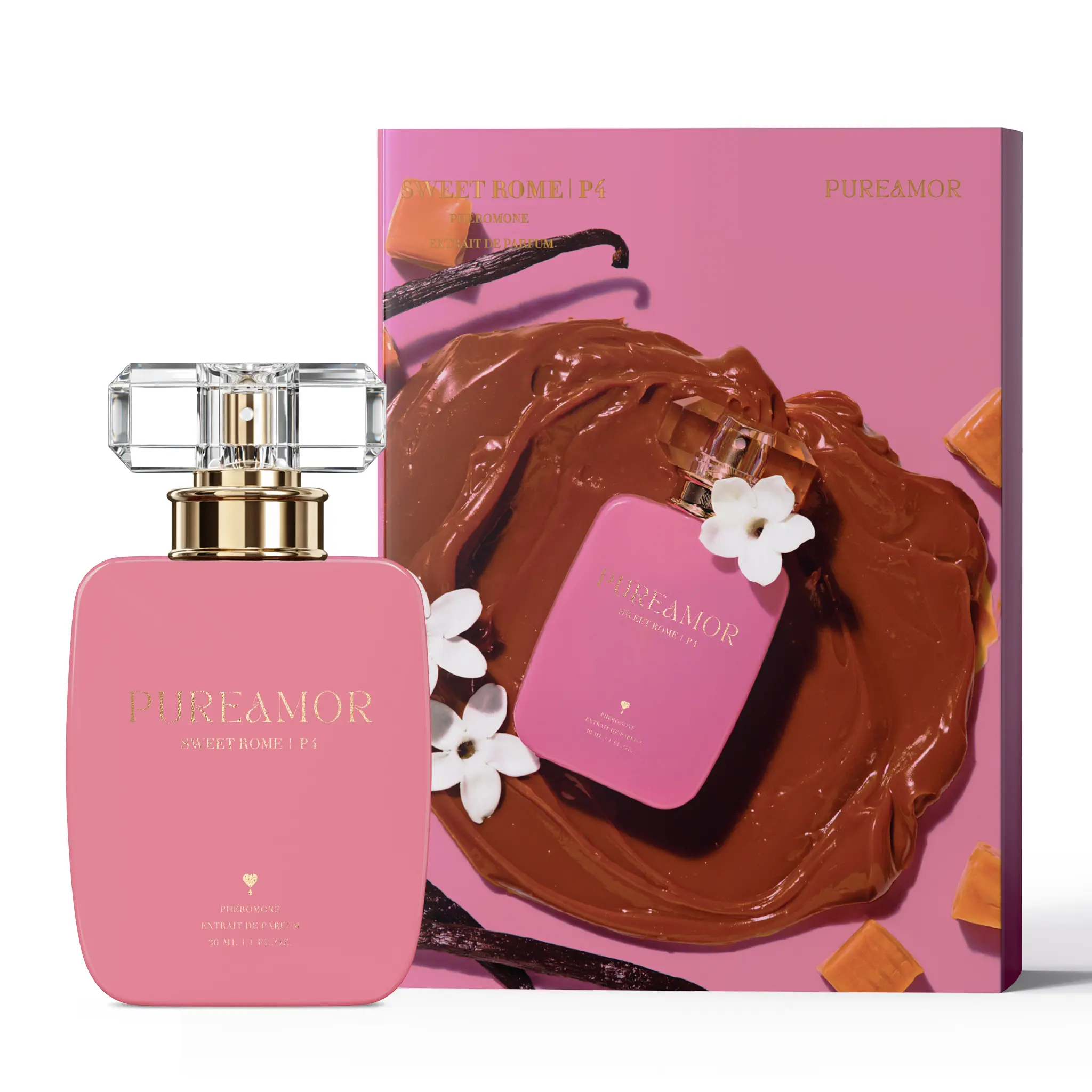 Pureamor Sweet Rome P4 Pheromone Natural Spray Perfume for Women, 30ml/1oz Extrait de Parfum(Bourbon Vanilla, Jasmine, Bergamot, Cashmeran), Long Lasting Luxury Fragrance, Romantic Anniversary Gift, Sweet Bridal Fragrance & Wedding Vibe