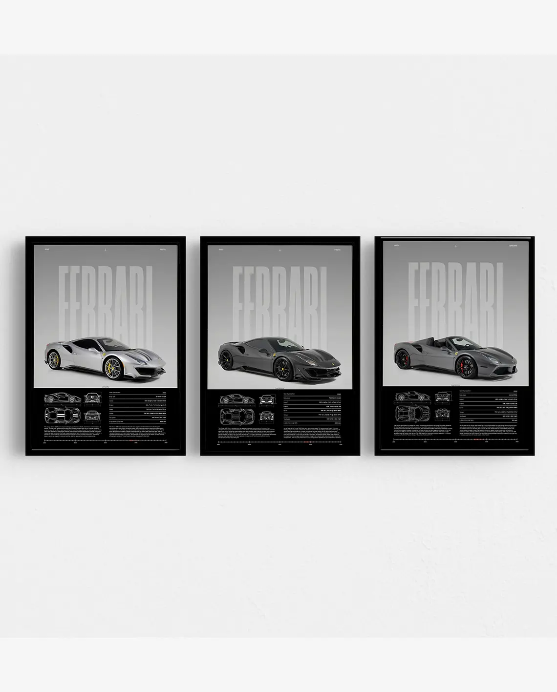 Set Of 3 Ferrari 488 Pista Car Poster Wall Art HD Print Unframed Aesthetic Room Home House Modern Wall Decor Trendy Gift.