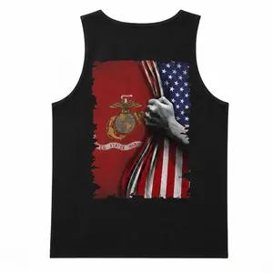 Men's Athletic Sleeveless USMC Flag Print Tank Top - Menswear, Soft Breathable Fabric, Ideal for Outdoor Use