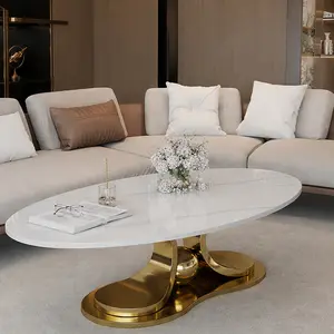 ARCH 49.2" Modern Faux Marble Coffee Table with Sintered Stone Top, Stainless Steel Base, Scratch & Heat Resistant, Gold/White Options, Living Room Center Table, End Table, Accent Table for Balcony Hallway, Gold/White Color Options