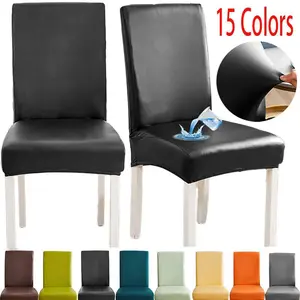 1/2/4/6/8 Pieces Solid Color PU Leather Waterproof Chair Covers, Stylish Decorative Chair Covers for Living Room & Dining Room, Available in, Dark, Wine, Coffee Color