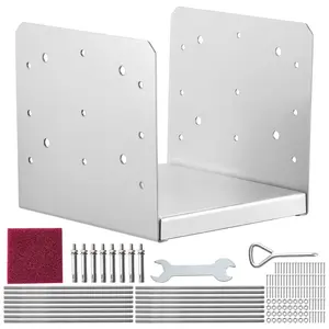 Stainless Steel Adjustable Post Base Brackets, 4Pcs 8x8 in (Internal 7.8x7.3 in) Adjustable Bolt Post Anchors with Anchor Screws, for Pavilion, Deck Support