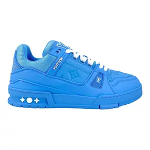 Louis Vuitton Men's Low-Top Embossed Monogram Light Blue Casual Trainer Shoe, Leather Athletic Sneaker Footwear