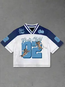 Men's Letter & Number Print V Neck Football Jersey, Casual Breathable Mesh Short Sleeve T-shirt for Summer, Men's Top for Daily Wear, Jersey Shirts