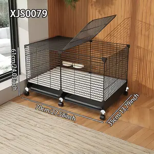 Large Indoor Rabbit Cage with Toilet, Easy Cleaning Pet Habitat for Holland Lop Rabbits, Guinea Pigs, Small Animals with Tray, Rabbit Hutch, Metal Frame Cage