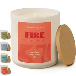 Leo Aries Sagittarius Zodiac Gifts for Women - Large 14.5oz 3 Wick, 60 Hour Burn - Astrology Gifts for Women, Healing Manifestation Spiritual Candles, Intention Meditation Candle-Coconut Soy Wax Blend