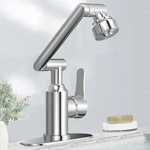 Upgrade 1080° Swivel Bathroom Vanity Faucet,Stainless Steel Modern Style Single Handle Bathroom Faucets with Hot and Cold Hoses