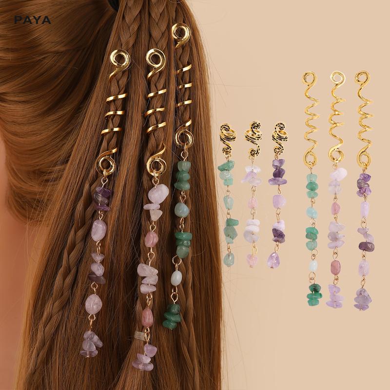 PAYA 6-Pack Natural Stone Hair Charms for Braids – Purple Braided Hair Accessories with High-Quality Alloy & Vintage Craft