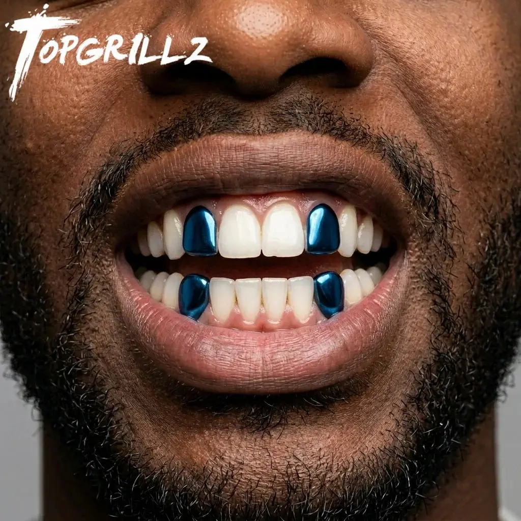 HipHop Blue Color  Single Tooth Top Bottom Dental Grill Teeth Caps For Cosplay Halloween Gifts Women Men